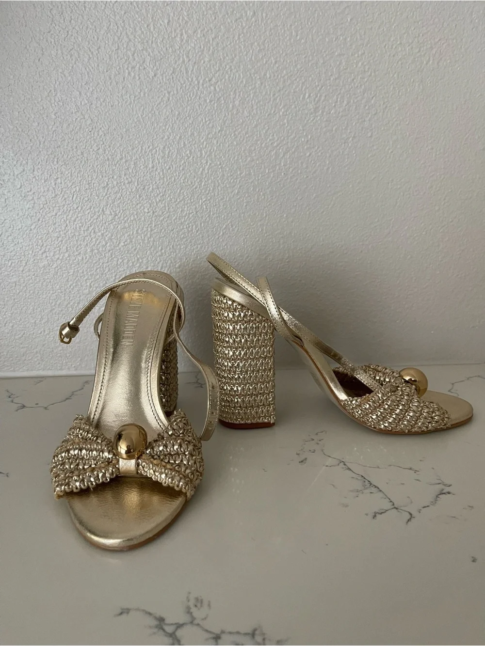 Steve Madden Metallic Gold Bow Ankle-Strap Heels
